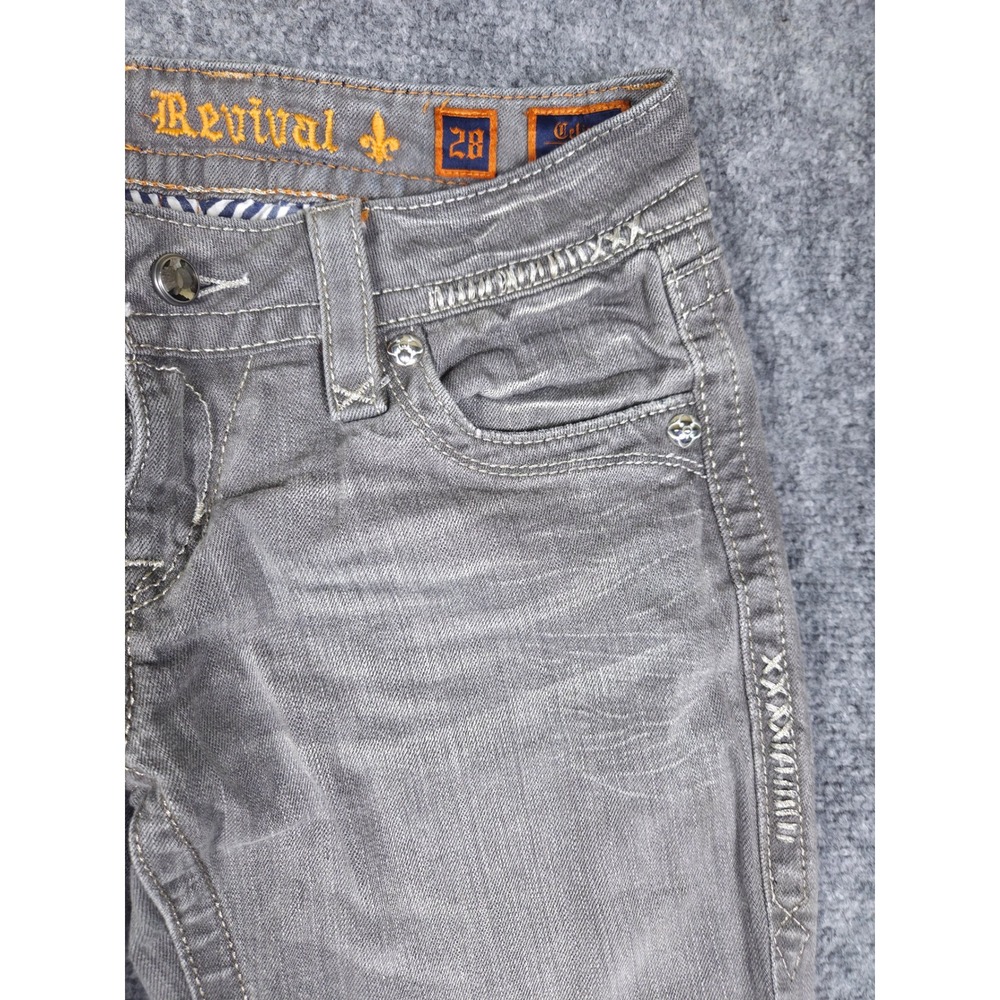 Rock Revival Skinny Jeans Womens 28 Gray Embellished Stitching Low Rise Denim - Picture 3 of 15